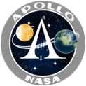 NASA Apollo program logo featuring the letter A with a depiction of Earth and the Moon.