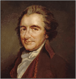 Portrait of Thomas Paine, a key figure in American history known for his influential writings advocating for independence and civil rights.